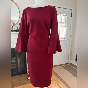 Calvin Klein Magenta Dress bell sleeves sz 8